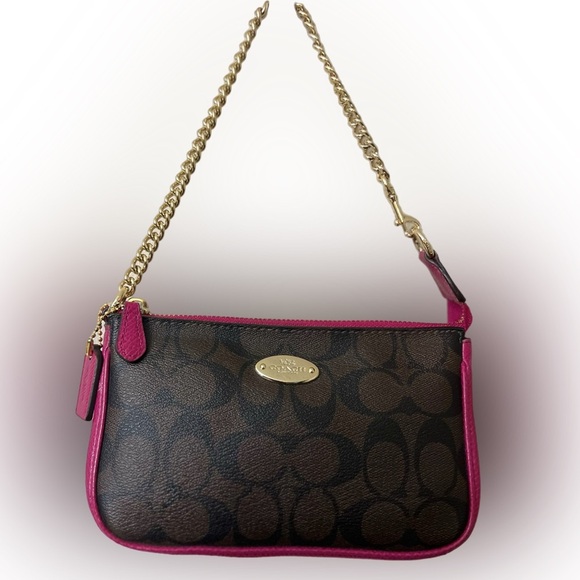 Coach Handbags - Coach Brown and Pink Wristlet with Gold Chain# F64234( NWOT)